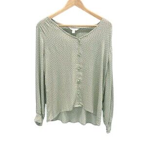 Market & Spruce Light Green in Polka Dot Print Lightweight Shirt Size Medium